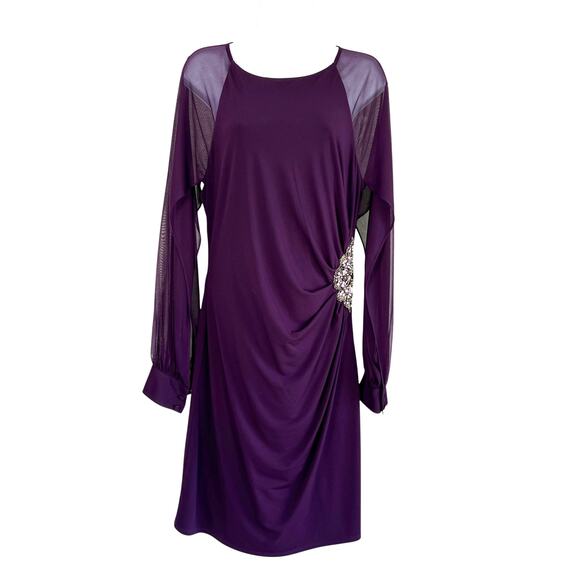 Eliza J Womens Cocktail Dress Plum Jeweled Side Ruching Size 10 Formal‎ Wedding - Picture 6 of 7